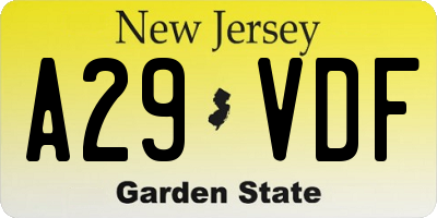 NJ license plate A29VDF