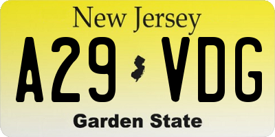 NJ license plate A29VDG