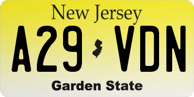 NJ license plate A29VDN