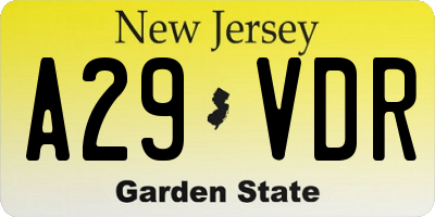 NJ license plate A29VDR