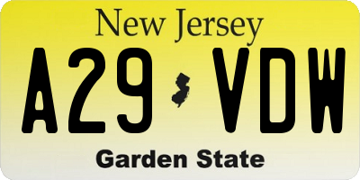 NJ license plate A29VDW