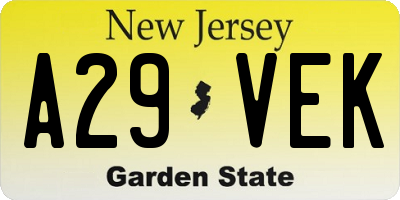 NJ license plate A29VEK