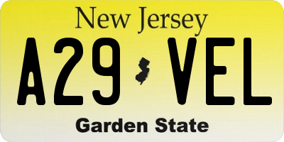 NJ license plate A29VEL