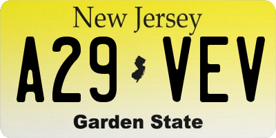 NJ license plate A29VEV