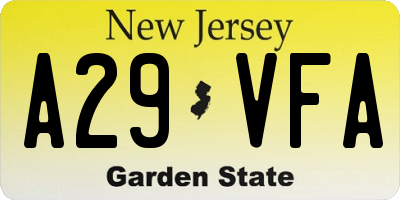 NJ license plate A29VFA