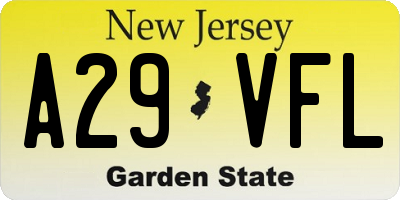 NJ license plate A29VFL