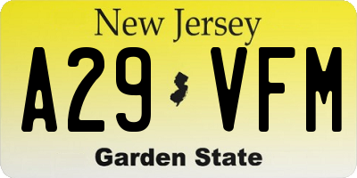 NJ license plate A29VFM