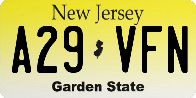 NJ license plate A29VFN