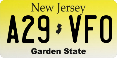 NJ license plate A29VFO