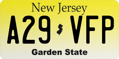 NJ license plate A29VFP
