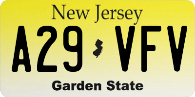 NJ license plate A29VFV