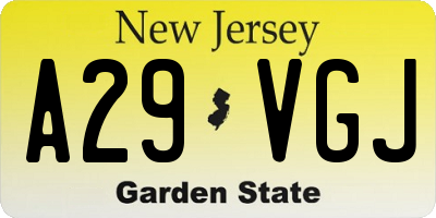 NJ license plate A29VGJ