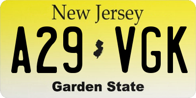 NJ license plate A29VGK