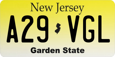 NJ license plate A29VGL