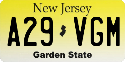 NJ license plate A29VGM