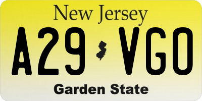 NJ license plate A29VGO