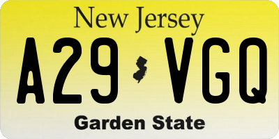 NJ license plate A29VGQ