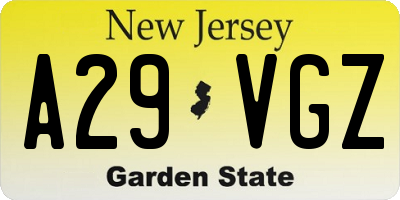 NJ license plate A29VGZ