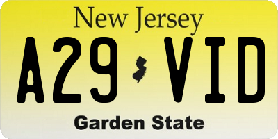 NJ license plate A29VID