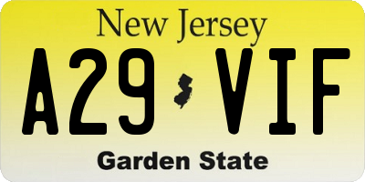 NJ license plate A29VIF