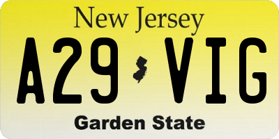 NJ license plate A29VIG