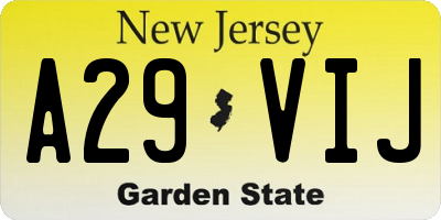 NJ license plate A29VIJ