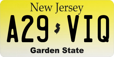 NJ license plate A29VIQ