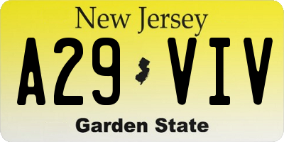 NJ license plate A29VIV