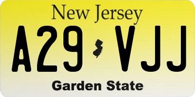 NJ license plate A29VJJ