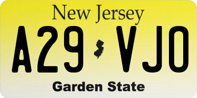 NJ license plate A29VJO