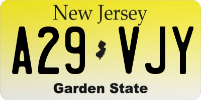 NJ license plate A29VJY