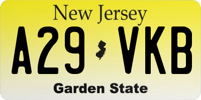 NJ license plate A29VKB