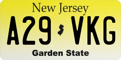 NJ license plate A29VKG