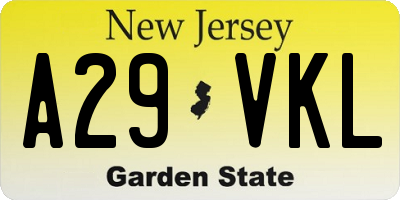 NJ license plate A29VKL