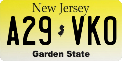 NJ license plate A29VKO