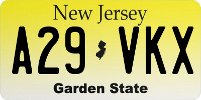 NJ license plate A29VKX