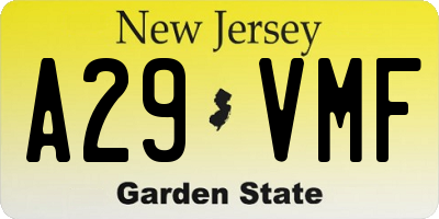 NJ license plate A29VMF