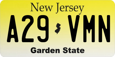NJ license plate A29VMN