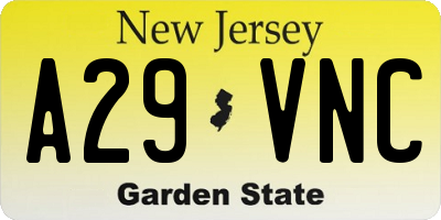 NJ license plate A29VNC