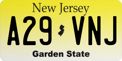 NJ license plate A29VNJ