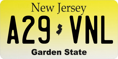 NJ license plate A29VNL