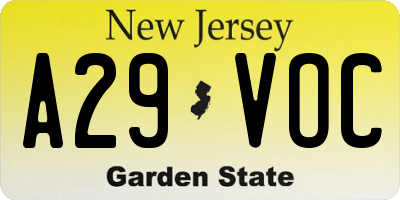 NJ license plate A29VOC