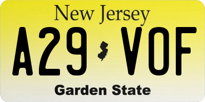 NJ license plate A29VOF