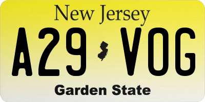 NJ license plate A29VOG