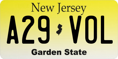 NJ license plate A29VOL