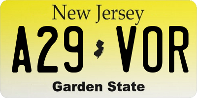 NJ license plate A29VOR