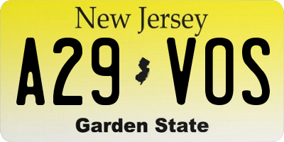 NJ license plate A29VOS