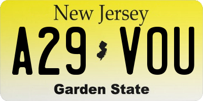 NJ license plate A29VOU