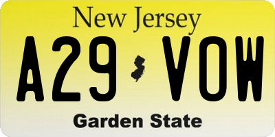 NJ license plate A29VOW
