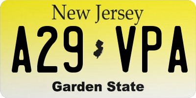 NJ license plate A29VPA